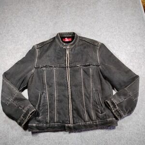 fcuk jeans Mens XL Faded Black Denim Moto Jacket Sherpa Lined Full Zip 5530X